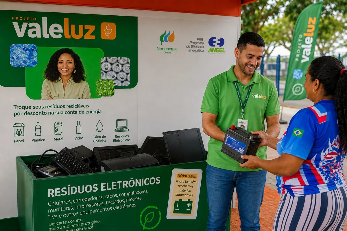 Lixo Eletrônico Virando Desconto: Coelba Amplia Projeto "Vale Luz" para Receber Baterias e Eletrodomésticos